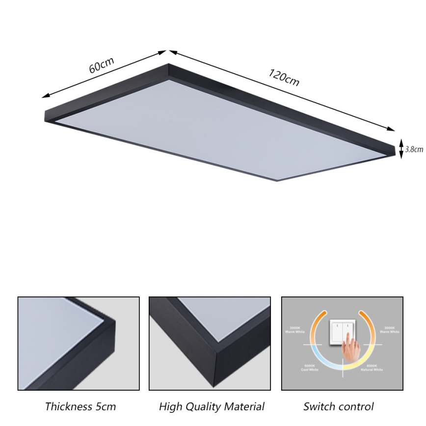 Brilagi - Plafonnier LED pour salle de bains FRAME LED/96W/230V 120x60 cm 3000/4000/6000K IP44 noir