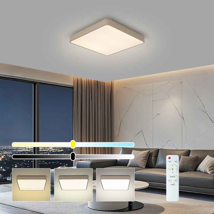 Brilagi - Plafonnier LED dimmable POOL LED/48W/230V 3000-6000K 50x50 cm beige + télécommande