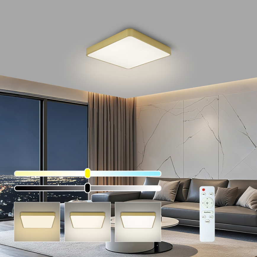 BRILAGI - plafonnier LED dimmable POOL SQUARE LED/36W/230V 3000-6000K 40x40 cm doré + télécommande