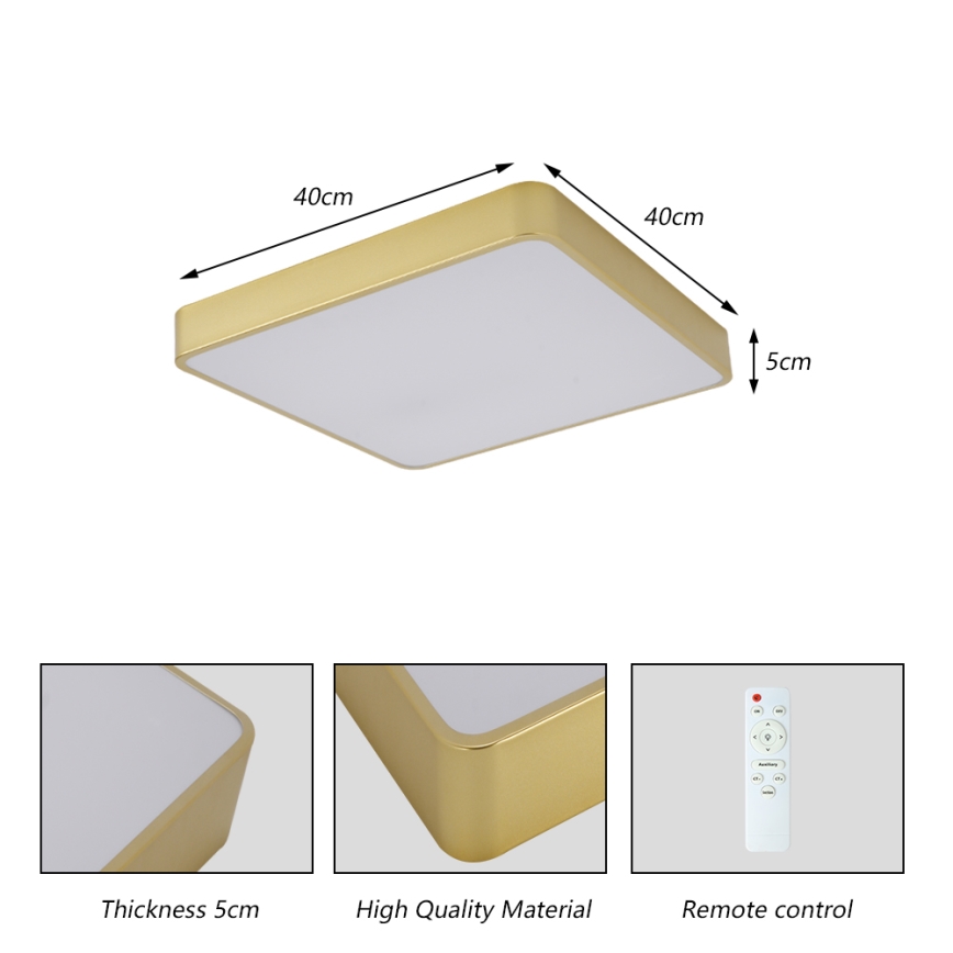 BRILAGI - plafonnier LED dimmable POOL SQUARE LED/36W/230V 3000-6000K 40x40 cm doré + télécommande