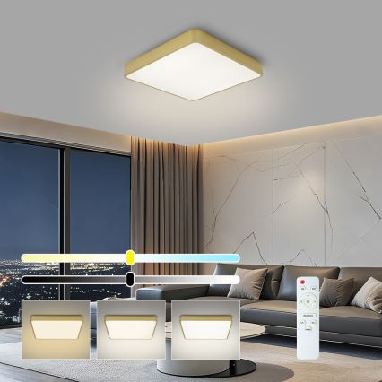 BRILAGI - Plafonnier LED dimmable POOL SQUARE LED/48W/230V 3000-6000K 50x50 cm doré + télécommande