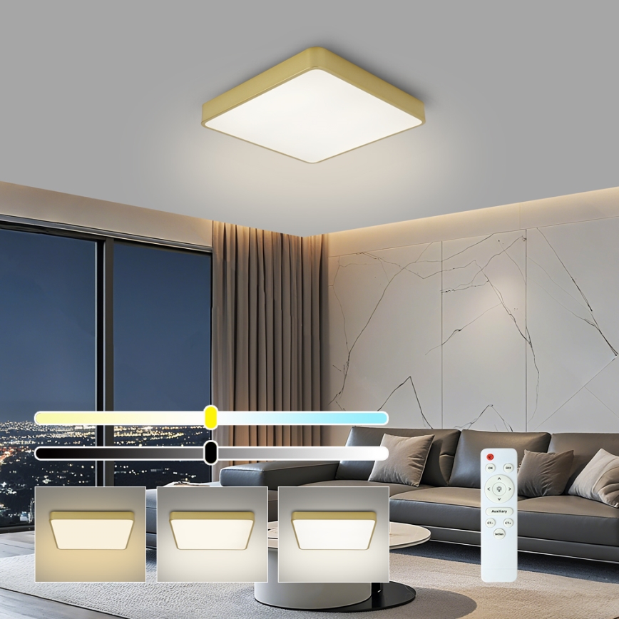 BRILAGI - Plafonnier LED dimmable POOL SQUARE LED/48W/230V 3000-6000K 50x50 cm doré + télécommande