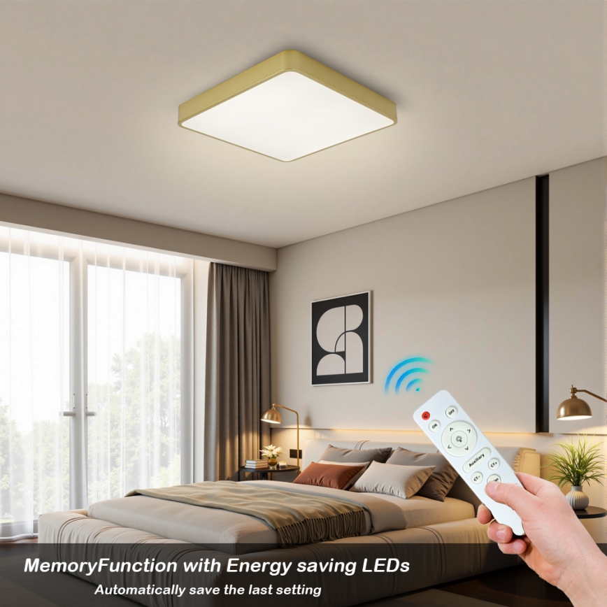 BRILAGI - Plafonnier LED dimmable POOL SQUARE LED/48W/230V 3000-6000K 50x50 cm doré + télécommande