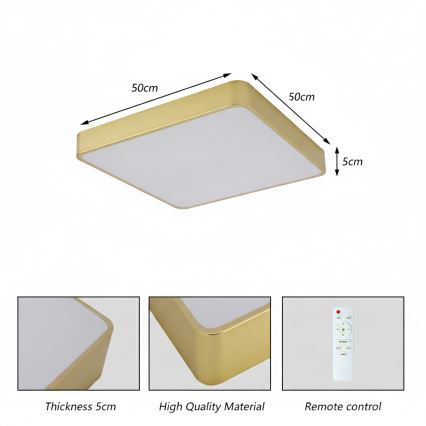 BRILAGI - Plafonnier LED dimmable POOL SQUARE LED/48W/230V 3000-6000K 50x50 cm doré + télécommande