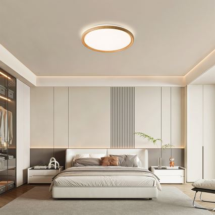 Brilagi - Plafonnier LED dimmable RIVO LED/72W/230V 3000-6000K, finition bois Ø 50 cm + télécommande