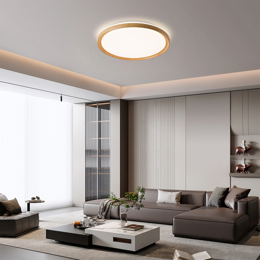 Brilagi - Plafonnier LED dimmable RIVO LED/72W/230V 3000-6000K, finition bois Ø 50 cm + télécommande