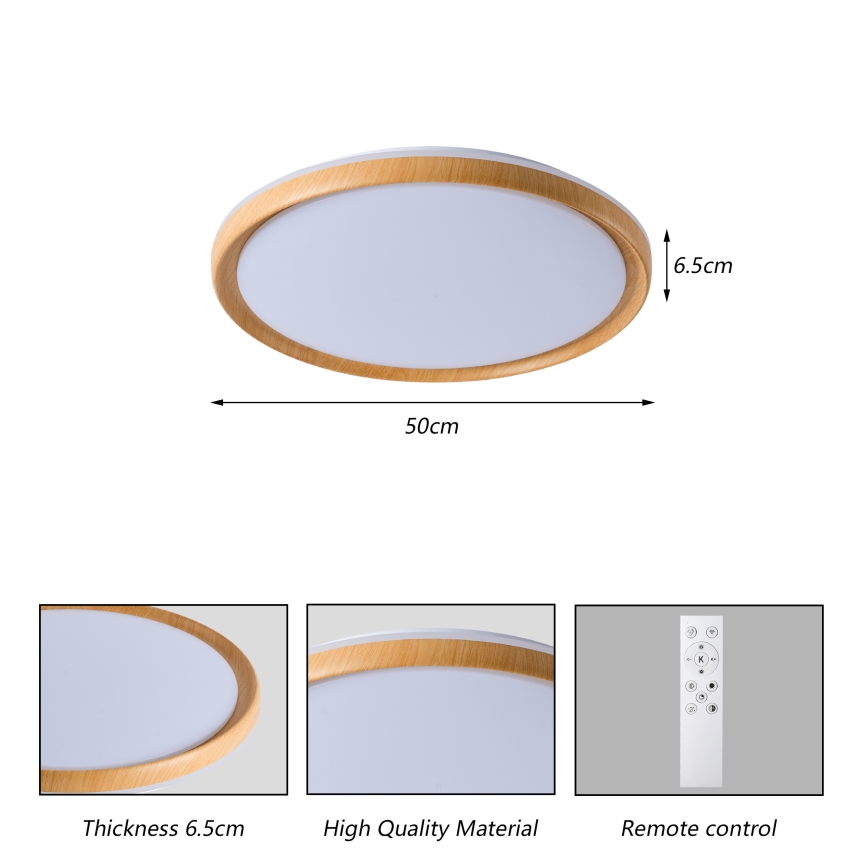 Brilagi - Plafonnier LED dimmable RIVO LED/72W/230V 3000-6000K, finition bois Ø 50 cm + télécommande