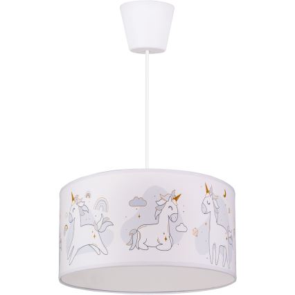 Brilagi - Suspension LED à câble pour enfants BOBO 1xE27/10W/230V Ø 35 cm blanche/motif licornes
