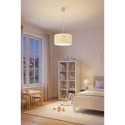 Brilagi - Suspension LED à câble pour enfants BOBO 1xE27/10W/230V Ø 35 cm blanche/motif licornes