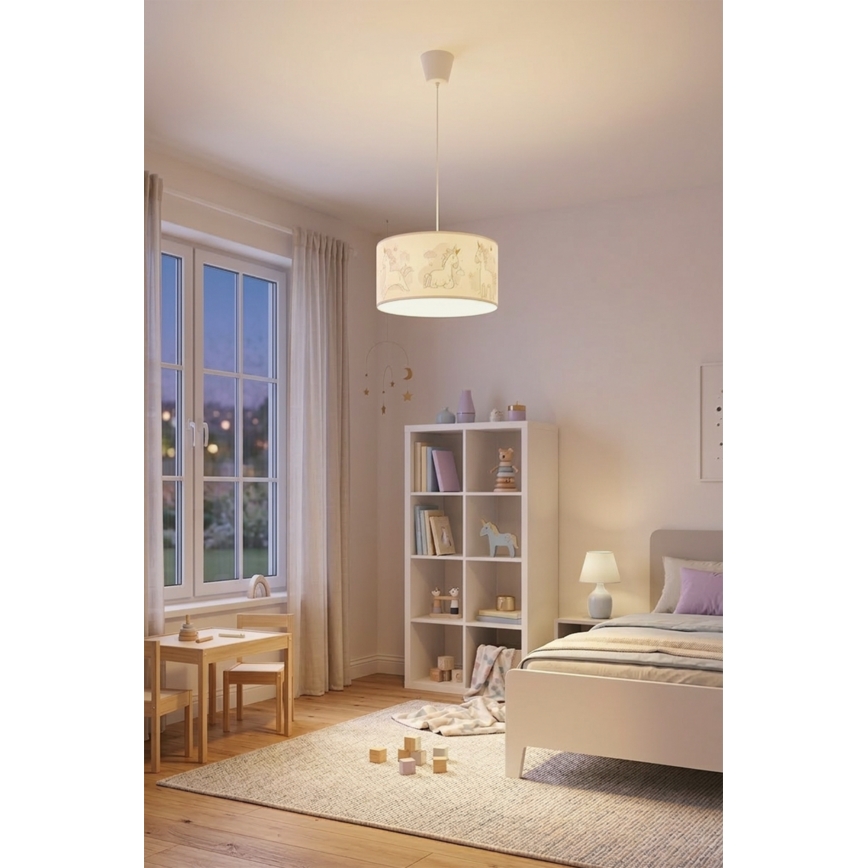 Brilagi - Suspension LED à câble pour enfants BOBO 1xE27/10W/230V Ø 35 cm blanche/motif licornes