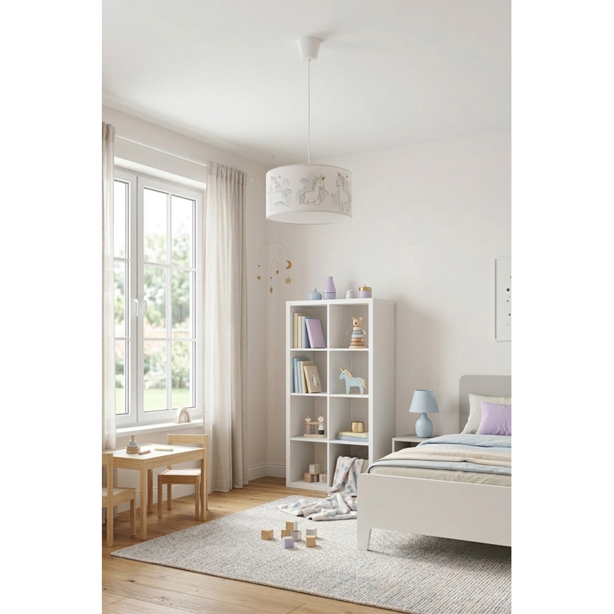 Brilagi - Suspension LED à câble pour enfants BOBO 1xE27/10W/230V Ø 35 cm blanche/motif licornes