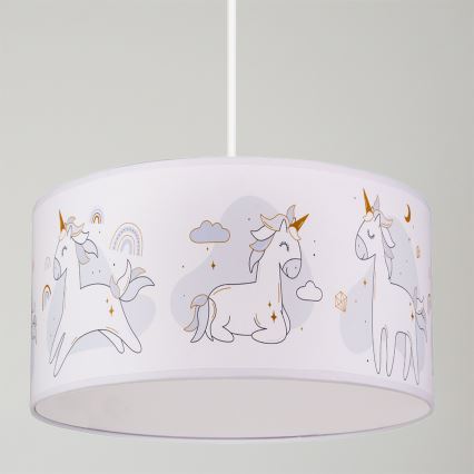 Brilagi - Suspension LED à câble pour enfants BOBO 1xE27/10W/230V Ø 35 cm blanche/motif licornes