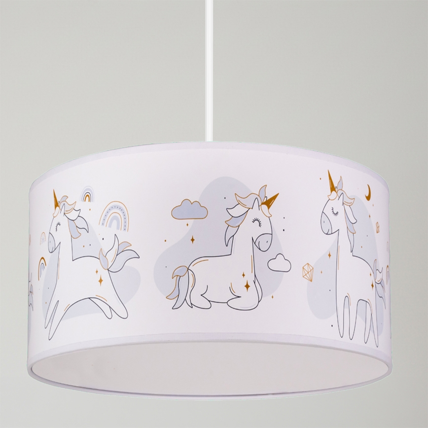 Brilagi - Suspension LED à câble pour enfants BOBO 1xE27/10W/230V Ø 35 cm blanche/motif licornes