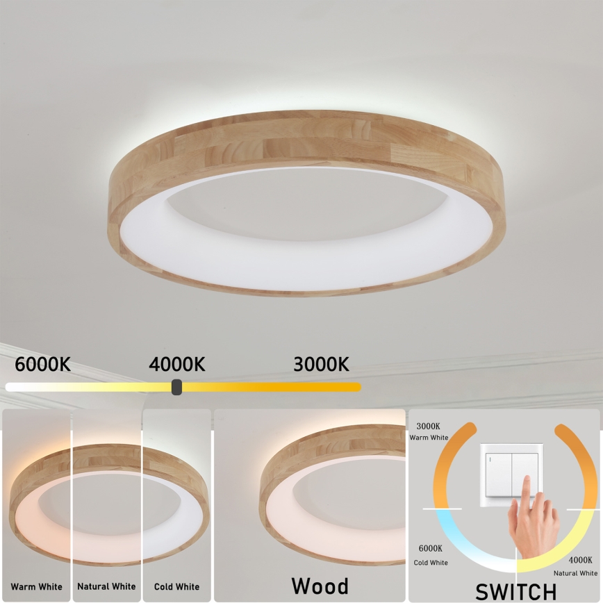 Brilagi - Plafonnier LED FALCON WOOD LED/40W/230V 3000/4000/6000K Ø 60 cm bois