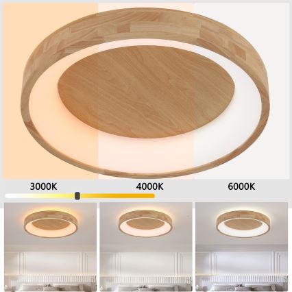 Brilagi - Plafonnier LED FALCON WOOD, 40 W, 230 V, 3000/4000/6000 K, Ø 60 cm, finition bois