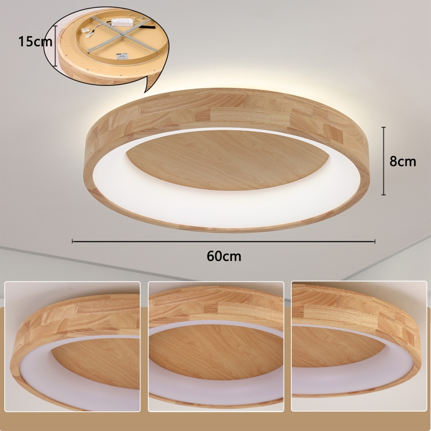Brilagi - Plafonnier LED FALCON WOOD, 40 W, 230 V, 3000/4000/6000 K, Ø 60 cm, finition bois
