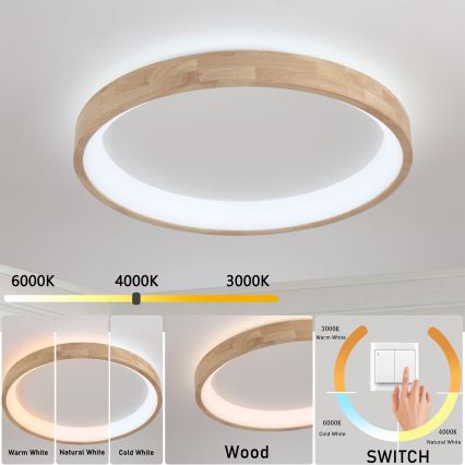 Brilagi - Plafonnier LED FALCON WOOD LED/60W/230V 3000/4000/6000K Ø 80 cm bois