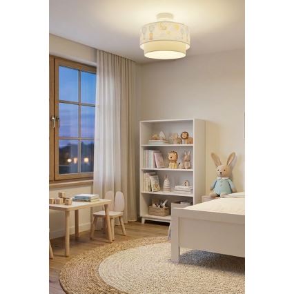 Brilagi - Plafonnier LED pour enfants BOBO 1xE27/60W/230V Ø 40 cm blanc/beige/motifs animaux