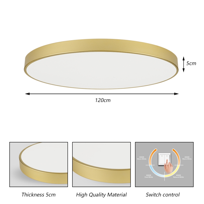 Brilagi - Plafonnier LED POOL, 180 W, 230 V, 3000/4000/6000 K, Ø 120 cm, doré