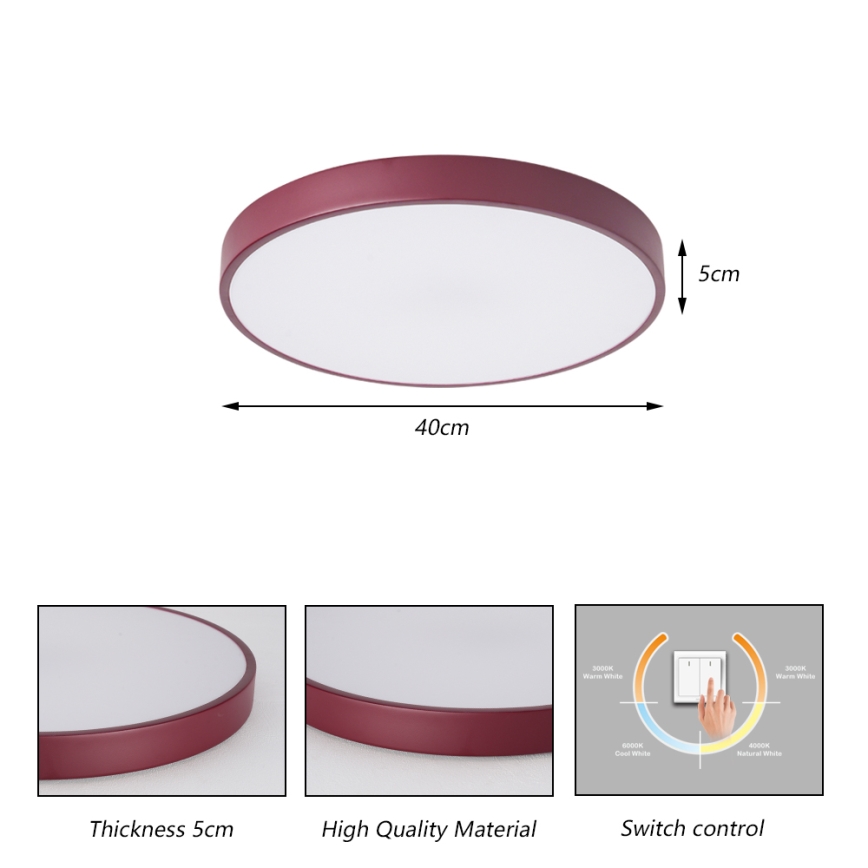 Brilagi - Plafonnier LED POOL LED/48W/230V 3000/4000/6000K Ø 40 cm bordeaux