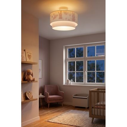 Brilagi - Plafonnier LED pour enfants BOBO 1xE27/10W/230V Ø 40 cm crème/gris/motifs lapins