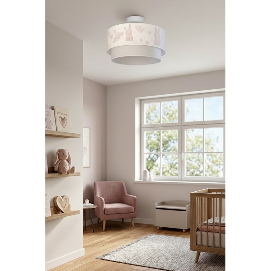 Brilagi - Plafonnier LED pour enfants BOBO 1xE27/10W/230V Ø 40 cm crème/gris/motifs lapins