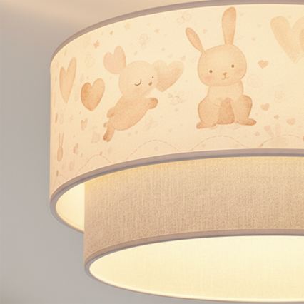Brilagi - Plafonnier LED pour enfants BOBO 1xE27/10W/230V Ø 40 cm crème/gris/motifs lapins