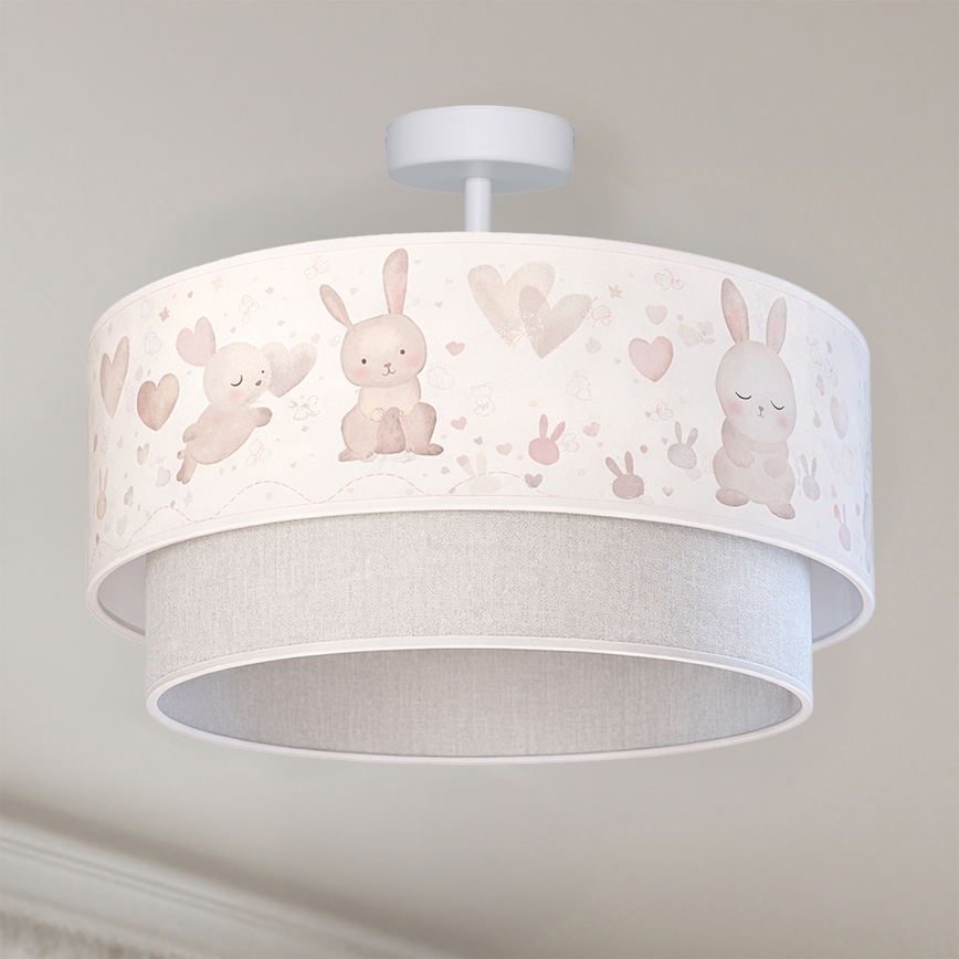 Brilagi - Plafonnier LED pour enfants BOBO 1xE27/10W/230V Ø 40 cm crème/gris/motifs lapins