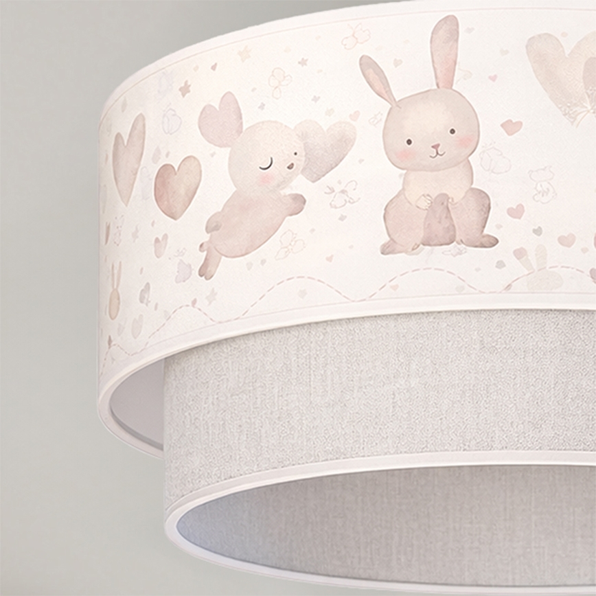 Brilagi - Plafonnier LED pour enfants BOBO 1xE27/10W/230V Ø 40 cm crème/gris/motifs lapins