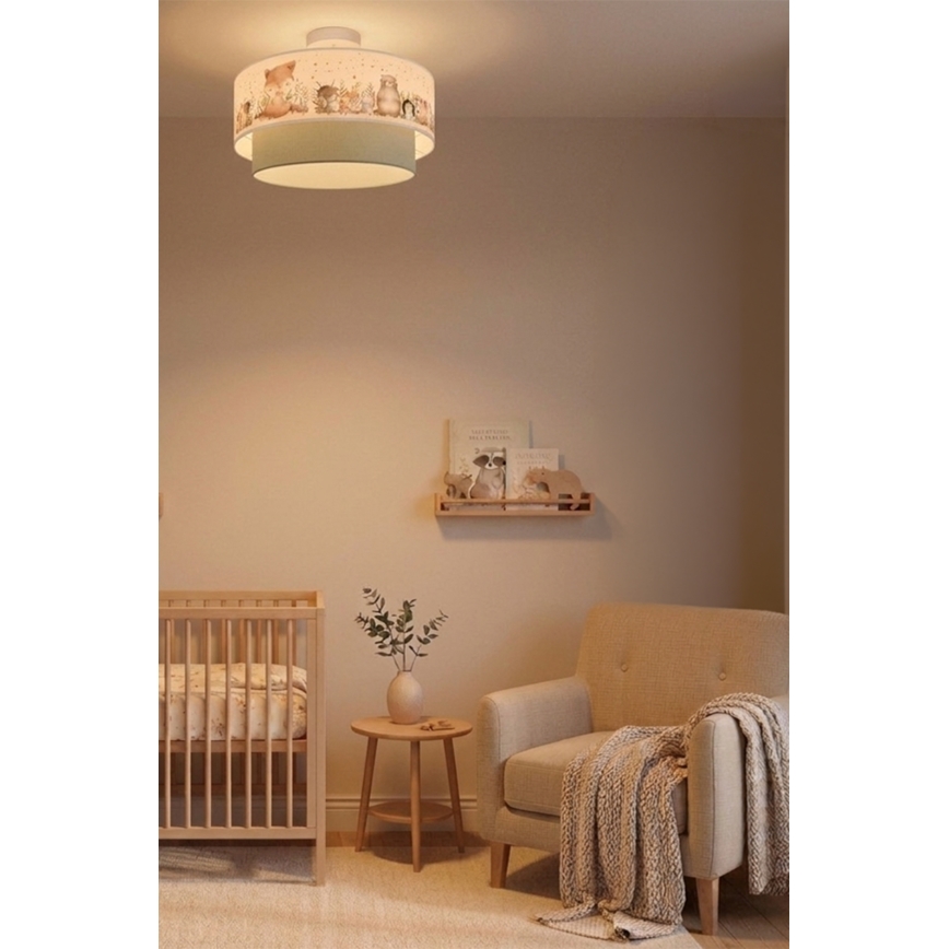 Brilagi - Plafonnier LED pour enfants BOBO 1xE27/60W/230V Ø 40 cm blanc/vert/motifs animaux