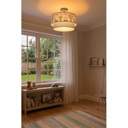 Brilagi - Plafonnier LED pour enfants BOBO 1xE27/10W/230V Ø 40 cm crème/bleu/motif oursons