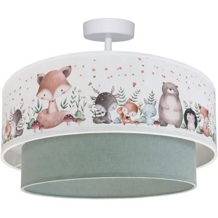 Brilagi-LED Plafonnier pour enfants BOBO 1xE27/60W/230V Ø 40 cm blanc/vert/motif animal