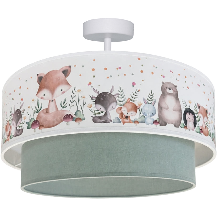 Brilagi-LED Plafonnier pour enfants BOBO 1xE27/60W/230V Ø 40 cm blanc/vert/motif animal
