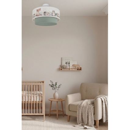 Brilagi-LED Plafonnier pour enfants BOBO 1xE27/60W/230V Ø 40 cm blanc/vert/motif animal