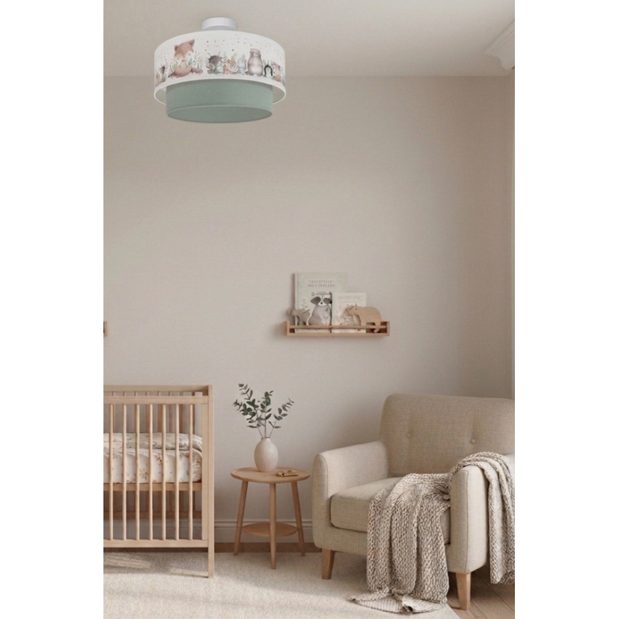 Brilagi-LED Plafonnier pour enfants BOBO 1xE27/60W/230V Ø 40 cm blanc/vert/motif animal