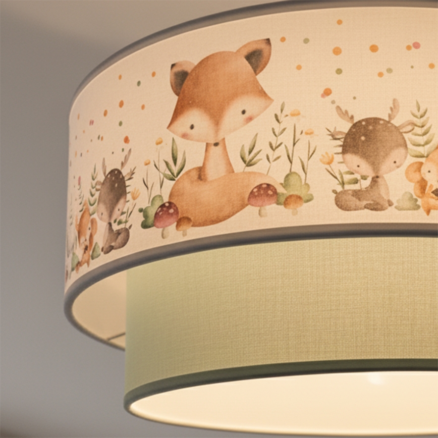 Brilagi-LED Plafonnier pour enfants BOBO 1xE27/60W/230V Ø 40 cm blanc/vert/motif animal