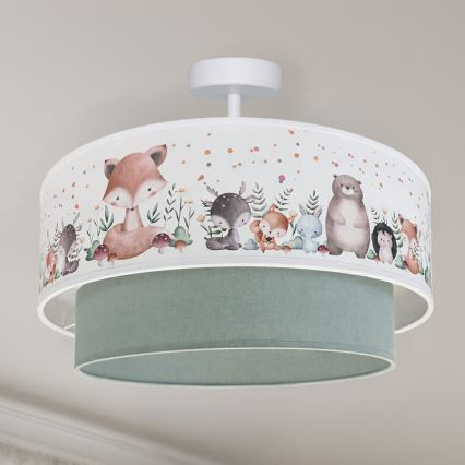 Brilagi-LED Plafonnier pour enfants BOBO 1xE27/60W/230V Ø 40 cm blanc/vert/motif animal