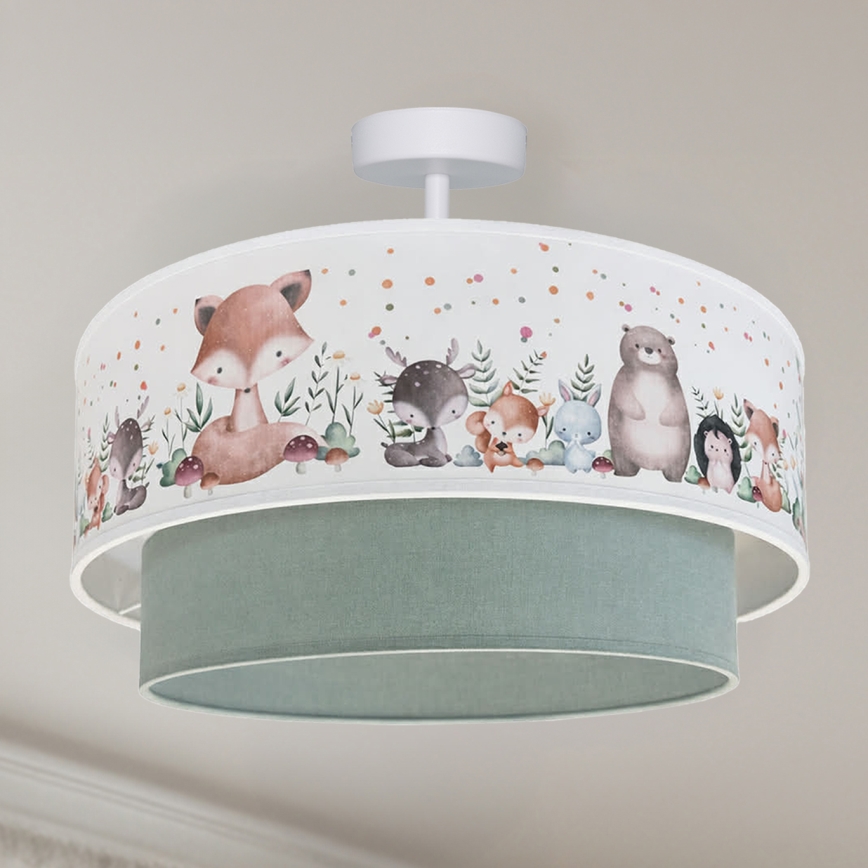 Brilagi-LED Plafonnier pour enfants BOBO 1xE27/60W/230V Ø 40 cm blanc/vert/motif animal
