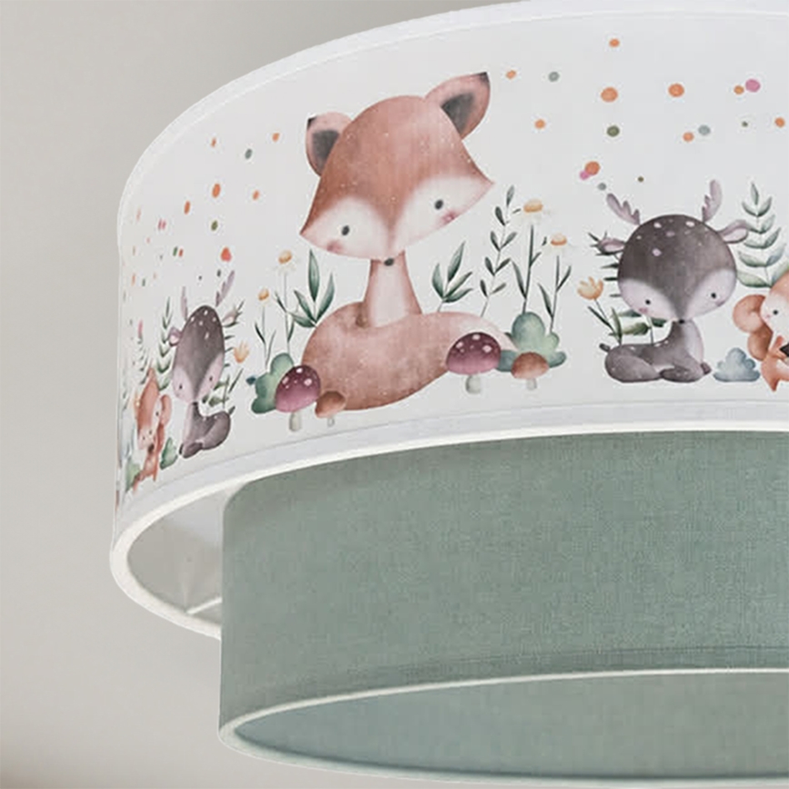 Brilagi-LED Plafonnier pour enfants BOBO 1xE27/60W/230V Ø 40 cm blanc/vert/motif animal