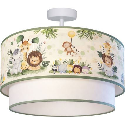 Brilagi - Plafonnier LED pour enfants BOBO 1xE27/60W/230V Ø 40 cm crème/vert/jungle