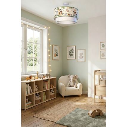Brilagi - Plafonnier LED pour enfants BOBO 1xE27/60W/230V Ø 40 cm crème/vert/jungle