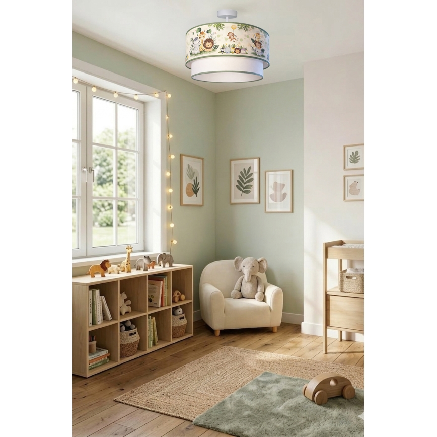 Brilagi - Plafonnier LED pour enfants BOBO 1xE27/60W/230V Ø 40 cm crème/vert/jungle