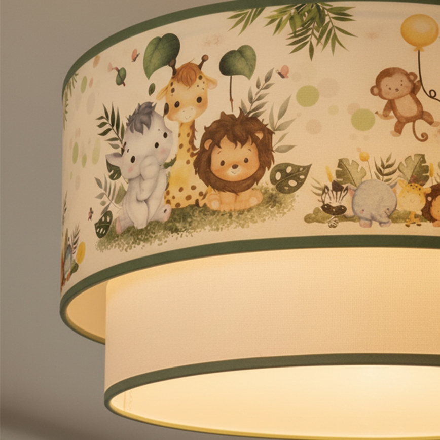 Brilagi - Plafonnier LED pour enfants BOBO 1xE27/60W/230V Ø 40 cm crème/vert/jungle