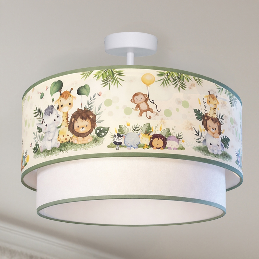 Brilagi - Plafonnier LED pour enfants BOBO 1xE27/60W/230V Ø 40 cm crème/vert/jungle