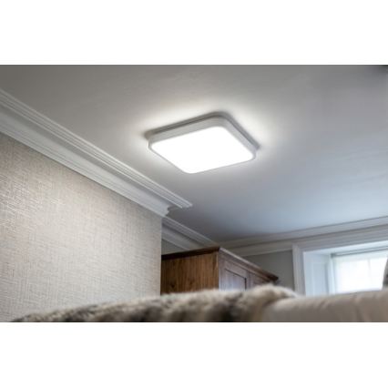 BRILAGI - Plafonnier LED ZENNA pour salle de bains avec capteur de mouvement, 24 W, 230 V, 34,5 x 34,5 cm, IP44, blanc + télécommande