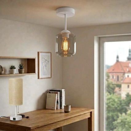 BRILAGI - LED Plafonnier en saillie RETRO GLASS 1xE27/60W/230V Ø 14 cm blanc/gris fumé