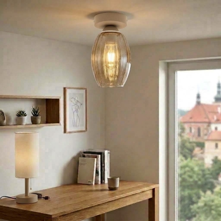 BRILAGI - Plafonnier LED RETRO GLASS 1xE27/60W/230V Ø 17 cm beige/beige fumé