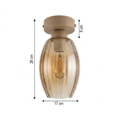 BRILAGI - Plafonnier LED RETRO GLASS 1xE27/60W/230V Ø 17 cm beige/beige fumé