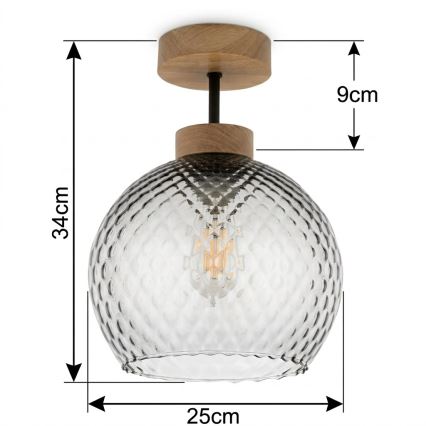BRILAGI - LED Plafonnier RETRO GLASS 1xE27/60W/230V Ø 25 cm chêne/gris fumé