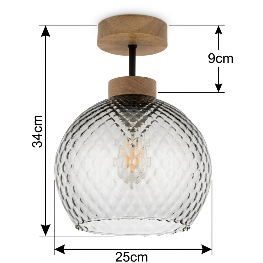 BRILAGI - LED Plafonnier RETRO GLASS 1xE27/60W/230V Ø 25 cm chêne/gris fumé